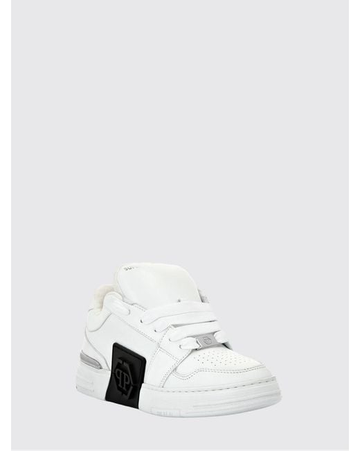 Philipp Plein White Super Street Leather Sneakers With Rubber Hexagon Logo for men