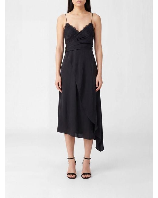 Moschino Black Satin Slip Dress With Lace Inserts