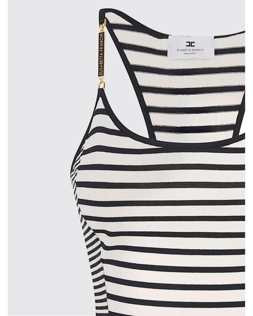 Elisabetta Franchi White Striped Viscose And Cotton Blend Midi Dress