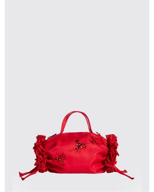 Simone Rocha Red Double Ribbon Nylon Handbag With Crystals And Bow