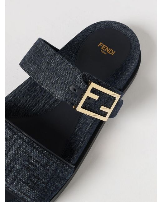 Fendi White Feel Denim Sandals With Ff Jacquard Monogram