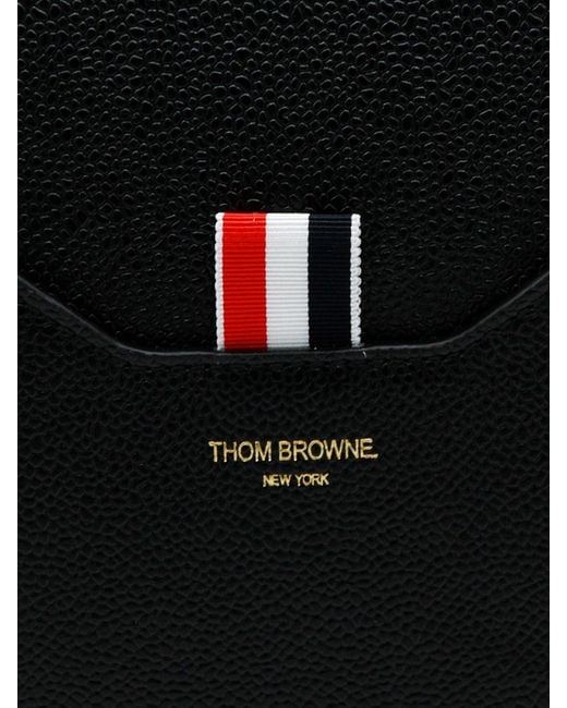 Thom Browne Black Grained Calfskin Leather Travel Bag With Removable Strap for men
