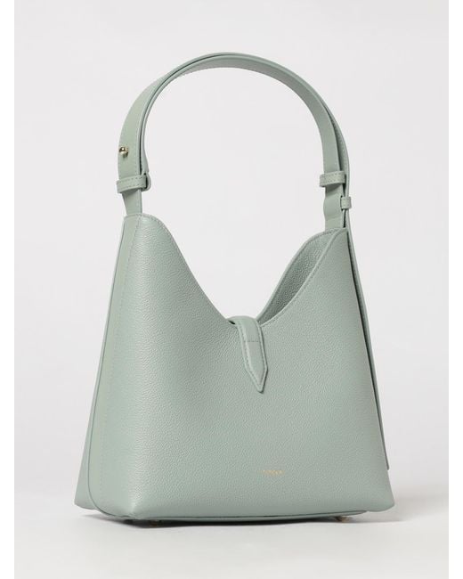 Furla Green Goccia Grained Leather Shoulder Bag By With Snap Closure