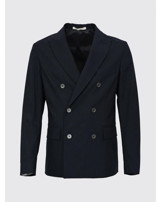Paolo Pecora Blue Double-Breasted Cotton Blazer for men