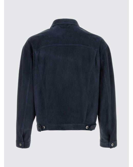 Salvatore Santoro Blue Suede Leather Shirt Jacket With Metal Buttons for men