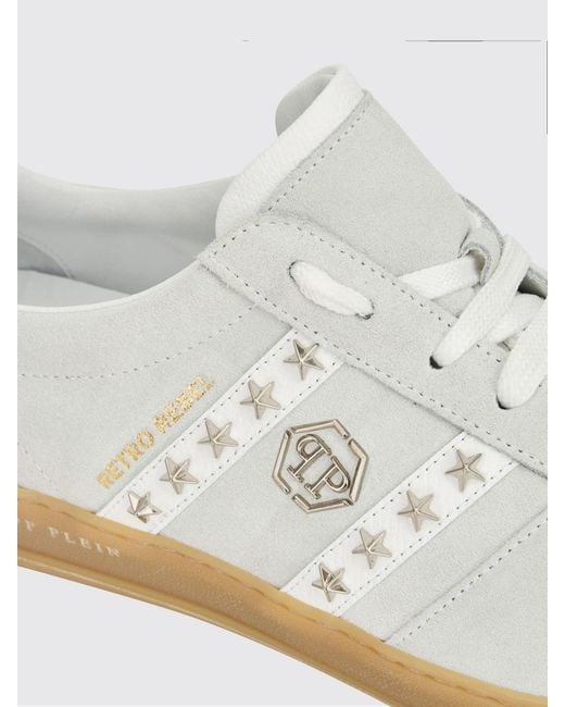 Philipp Plein White Retro Rebel Suede Sneakers With Applied Stars for men