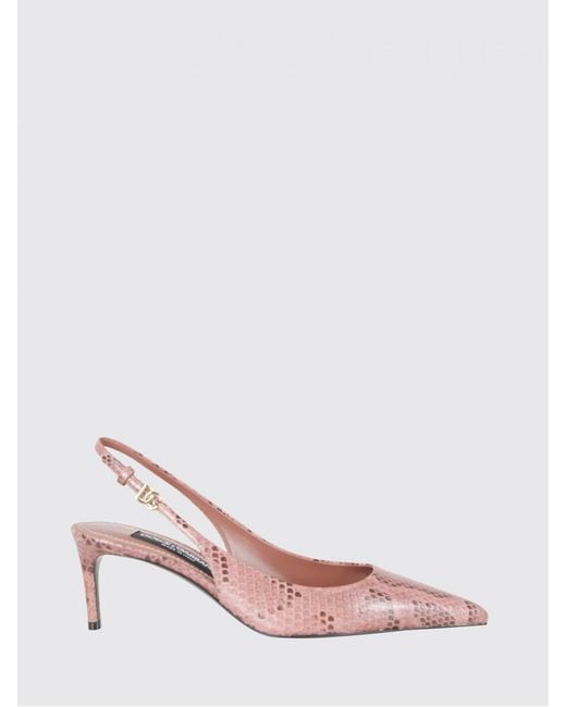 Dolce & Gabbana Pink Dolce &Amp Gabbana Python-Print Leather Slingback Pumps With Dg Logo