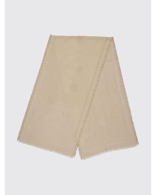 Ferragamo Natural Wool And Silk Blend Scarf With Fringed Hem