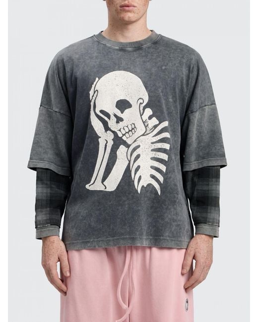 Palm Angels Gray Printed Stretch Cotton T-Shirt for men
