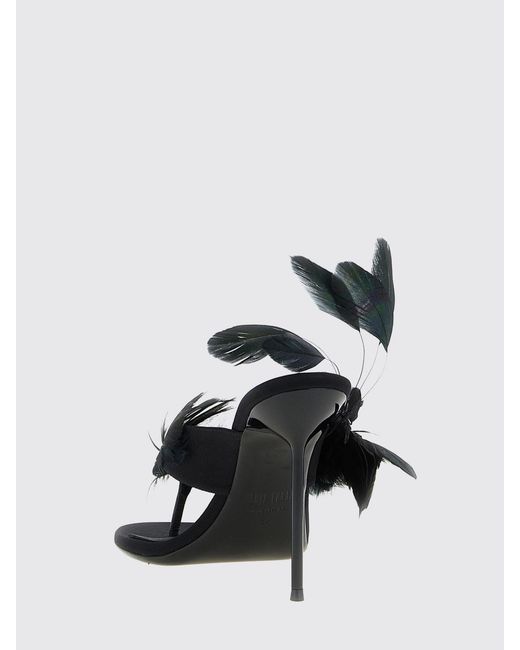 Paris Texas Black Lidia Satin Mules With Feathers