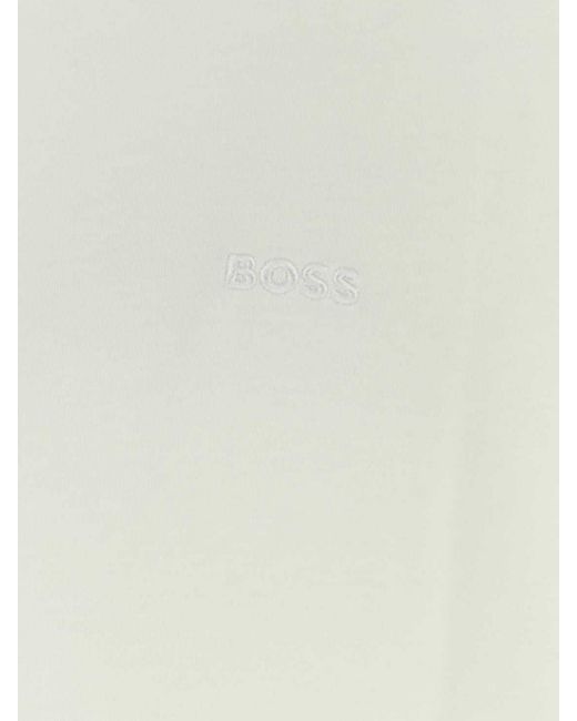 Boss White Embroidered Logo Cotton Crewneck T-Shirt for men