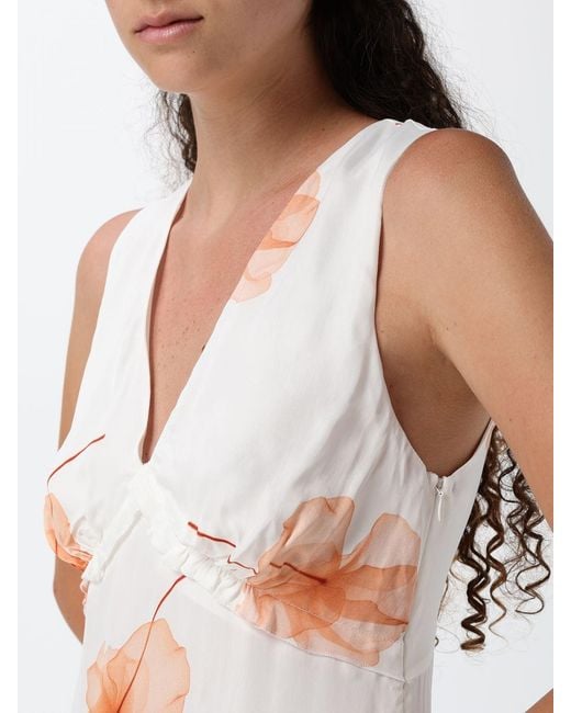 Mar De Margaritas White Long Viscose Dress With Floral Print