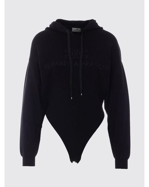 Elisabetta Franchi Blue Jersey Hooded Sweatshirt With Embroidered Logo