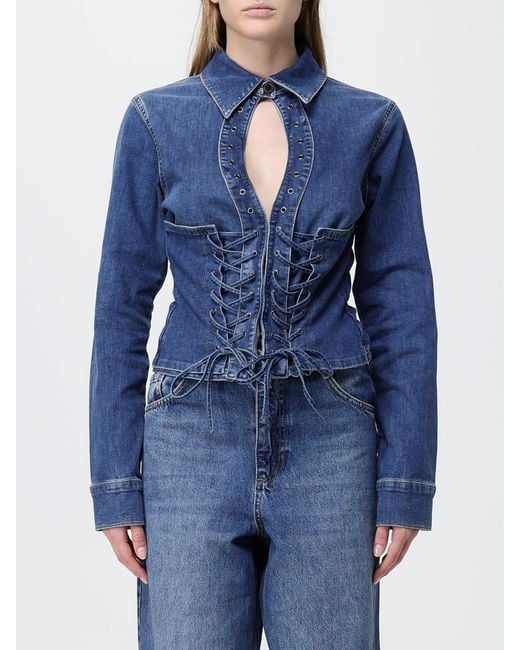 Liu Jo Blue Long-Sleeved Slim Fit Cotton Denim Bustier