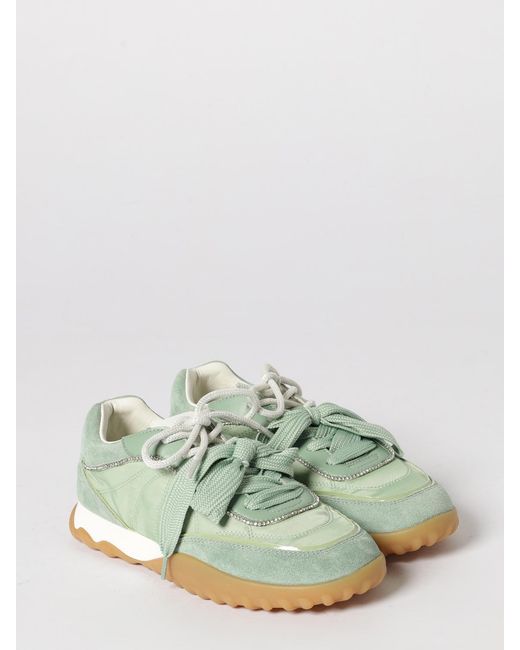 Pinko Green Gea Suede And Nylon Sneakers