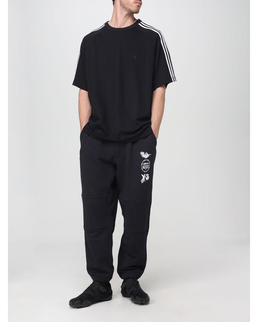 Y-3 Black Lyocell Blend T-Shirt With Stripes And Logo for men