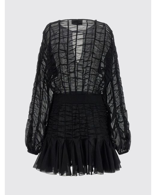 Giovanni bedin Black Ruched Cotton Sheath Mini Dress With Balloon Sleeves