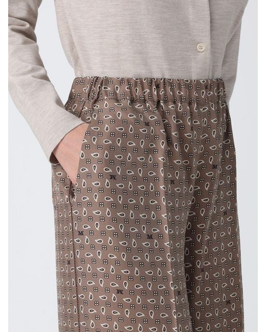 Max Mara Brown Printed Silk Palazzo Trousers