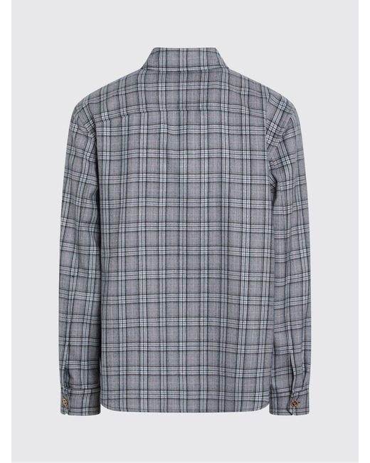 Versace Blue Wool Flannel Overshirt With Check Pattern for men