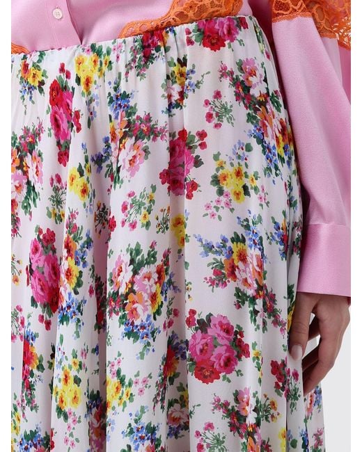 MSGM Red Floral Print Pleated Maxi Skirt