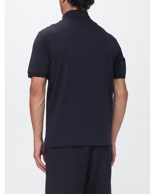 Emporio Armani Blue All-Over Logo Cotton Piqué Polo Shirt for men
