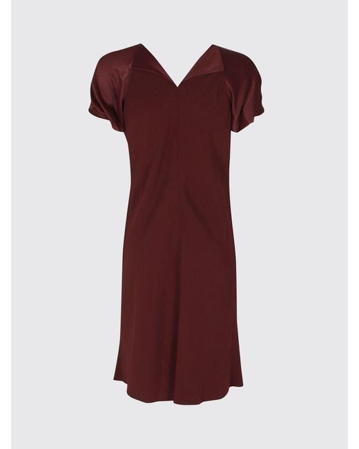 Alberta Ferretti Red Off-The-Shoulder Satin Sheath Midi Dress With Boat Neck