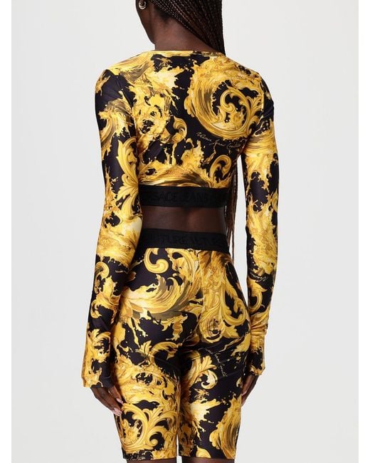Versace Jeans Couture Yellow Crop T-Shirts With Baroque Print