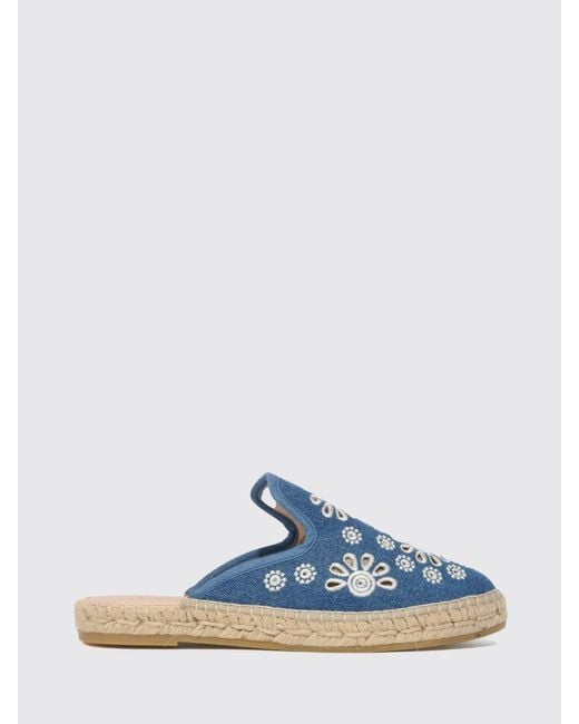 Mc2 Saint Barth Blue Cotton Sangallo Slip-On Espadrillas With Braided Jute Detailing