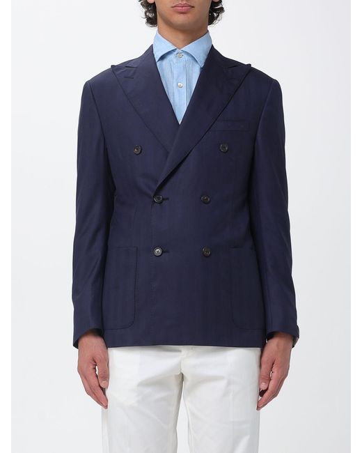 Corneliani Blue Double Breasted Virgin Wool Blazer for men