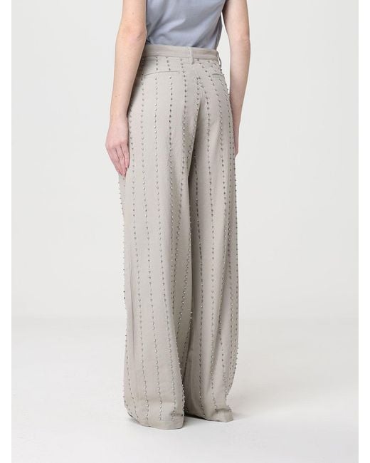 Pinko Gray Wide-Leg Cotton Trousers With Rhinestones