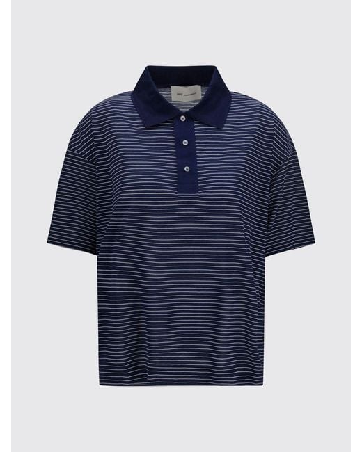 AMI Blue Striped Cotton Polo Shirt