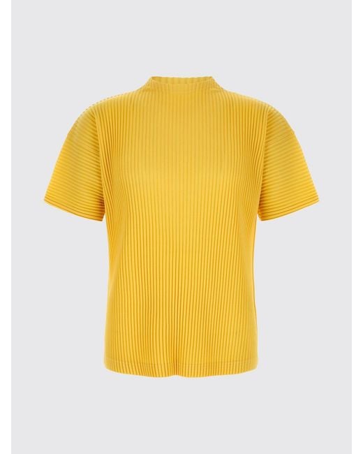 Homme Plissé Issey Miyake Yellow Pleated Polyester T-Shirt for men