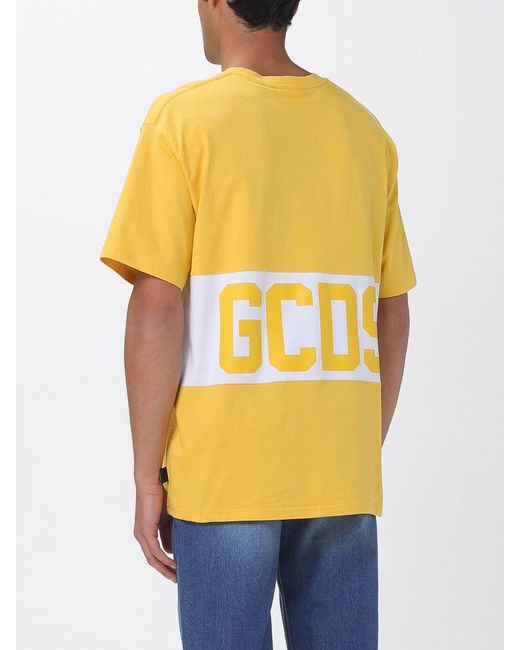 Gcds Yellow Cotton T-Shirt With Logo for men