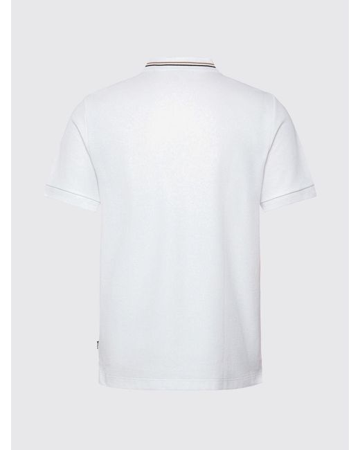 Boss White Cotton Polo Shirt With Striped Collar for men