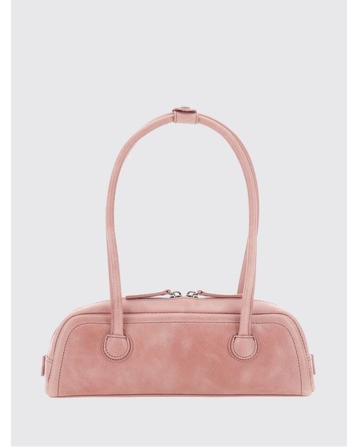 MARGE SHERWOOD Pink Cow Leather Shoulder Bag With A Double Handle And Zip Closure