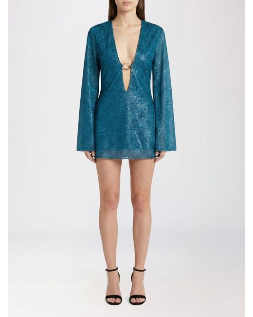 Oseree Blue Lurex Mini Dress