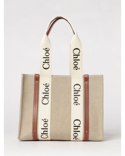 Chloé Natural ChloÉ Woody Medium Cotton Canvas Bag