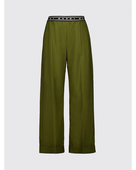 Marni Green Virgin Wool Palazzo Trousers