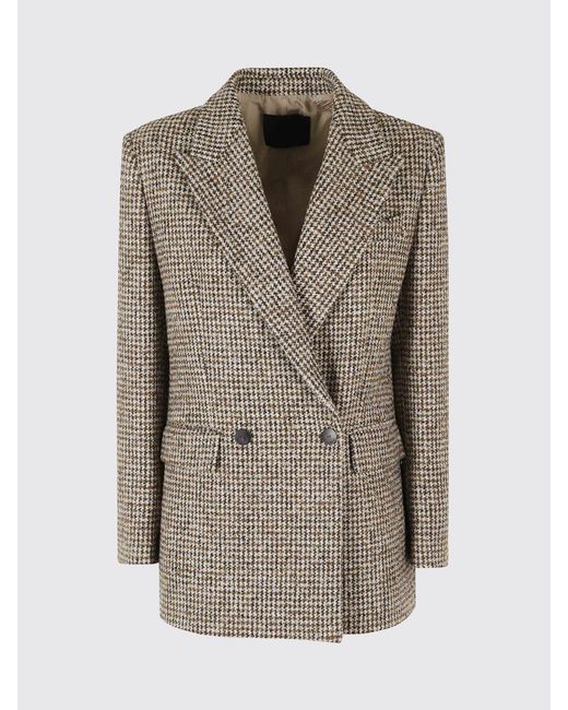 Dondup Natural Double-Breasted Houndstooth Wool Blend Blazer With Peak Lapels