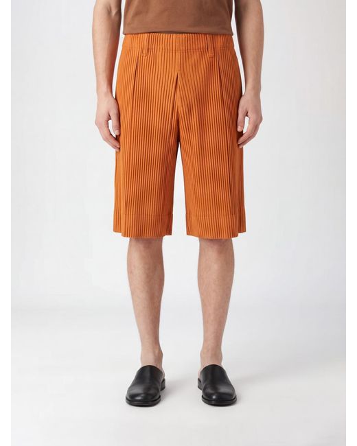 Homme Plissé Issey Miyake Orange Homme Plissé Issey Miyake Knee-Length Pleated Crêpe Chino Shorts for men
