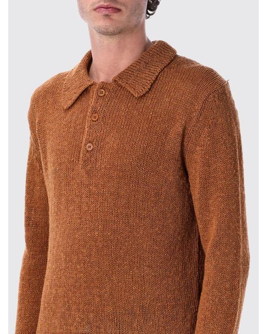sunflower Orange Cotton And Linen Knit Polo Shirt for men