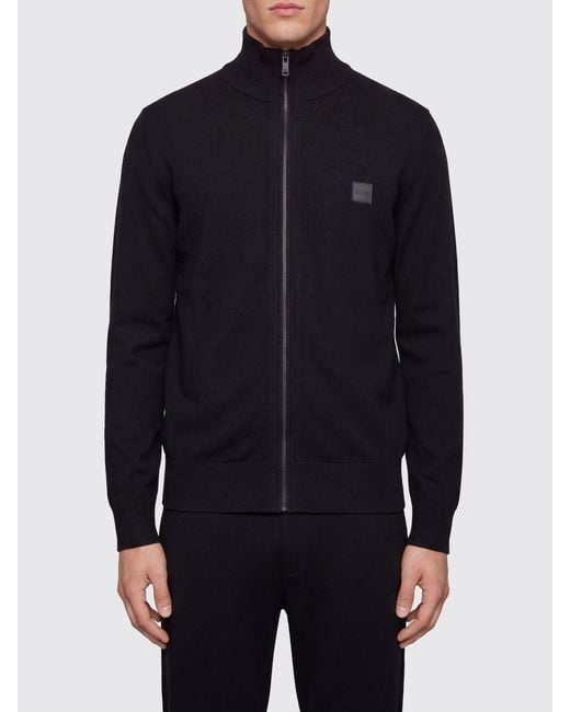 Boss Blue Cotton And Cashmere Turtleneck Zip-Up Jumper for men