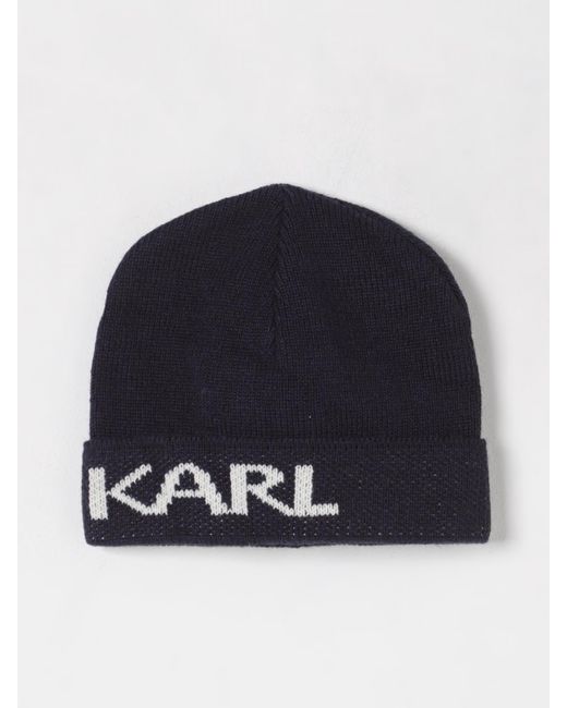 Karl Lagerfeld Blue Knit Beanie With Logo for men