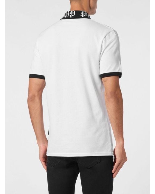 Philipp Plein White Hexagon Logo Cotton Polo Shirt With Ribbed Collar for men