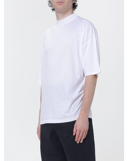 Jil Sander White Cotton T-Shirt With Mock Neck And Dropped Shoulders for men