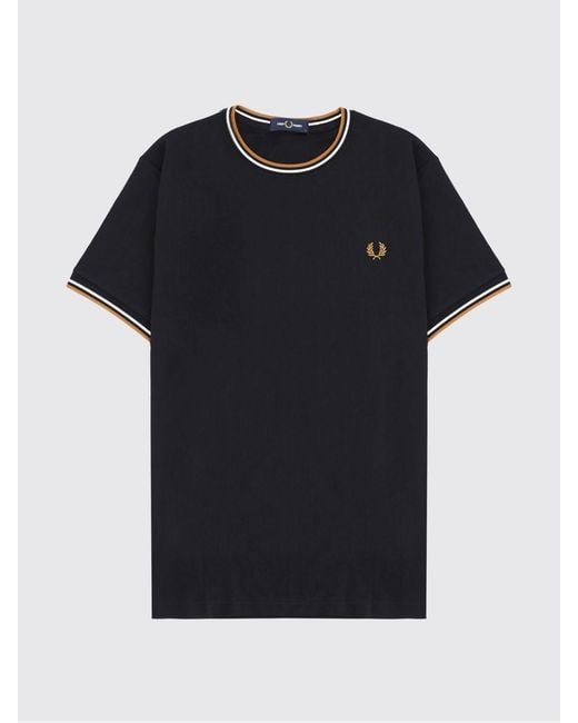 Fred Perry Blue Cotton T-Shirt With Logo for men