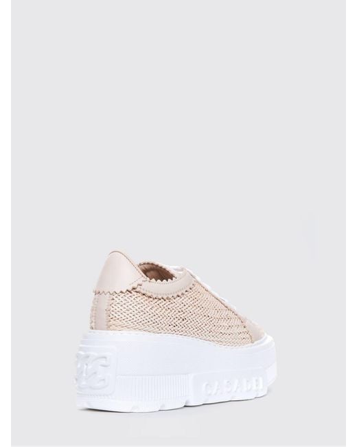 Casadei White Nexus Woven Leather Wedge Sneakers
