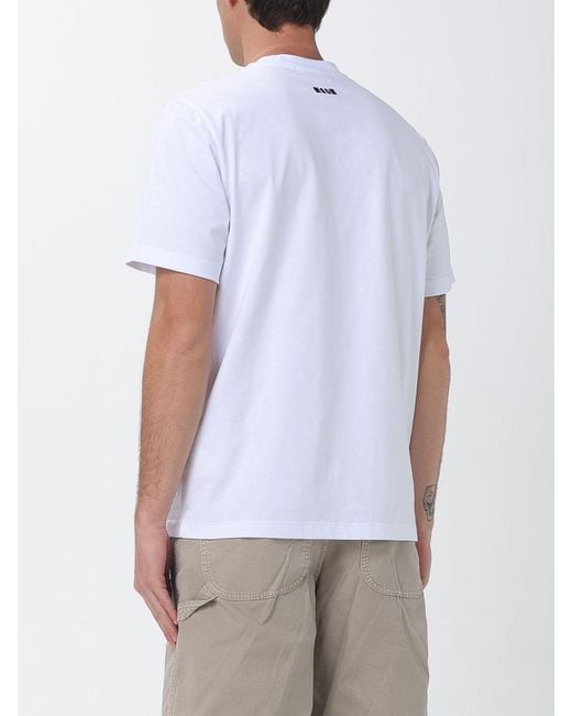 MSGM White Cotton T-Shirt With Logo for men