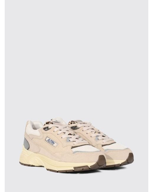 Autry Natural Hyperway Two-Tone Leather And Mesh Sneakers With Cut-Out Logo