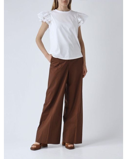 Twinset Brown Stretch Cotton Palazzo Trousers